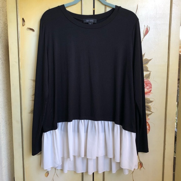 Karen Kane Tops - Karen Kane Mixed Media Ruffle Hem Long Sleeve Top